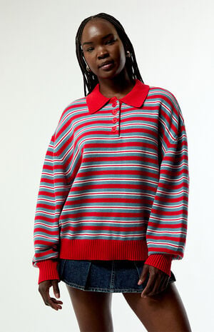 Striped Henley Polo Sweater image number 1