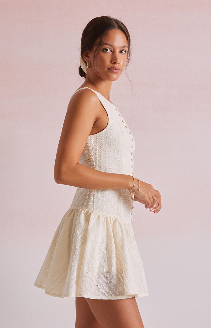 Beverly and Beck Maddie Embroidered Button Mini Dress