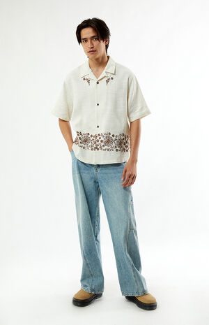 Cream Remi Embroidered Oversized Resort Camp Shirt image number 4