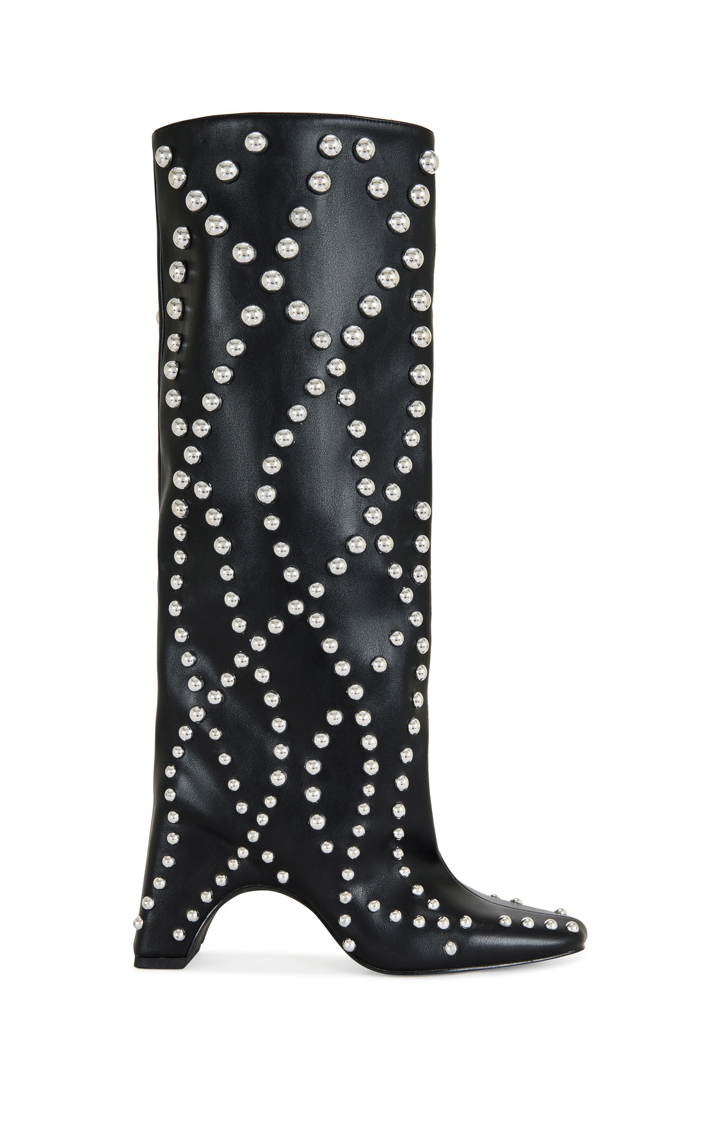 AZALEA WANG Women's Wells Black Studded Heeled Faux Leather Boots