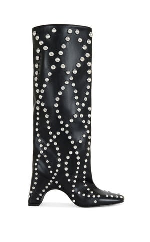 Women's Wells Black Studded Heeled Faux Leather Boots image number 1