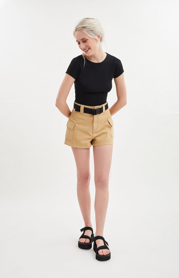 Camel Belted Utility Shorts