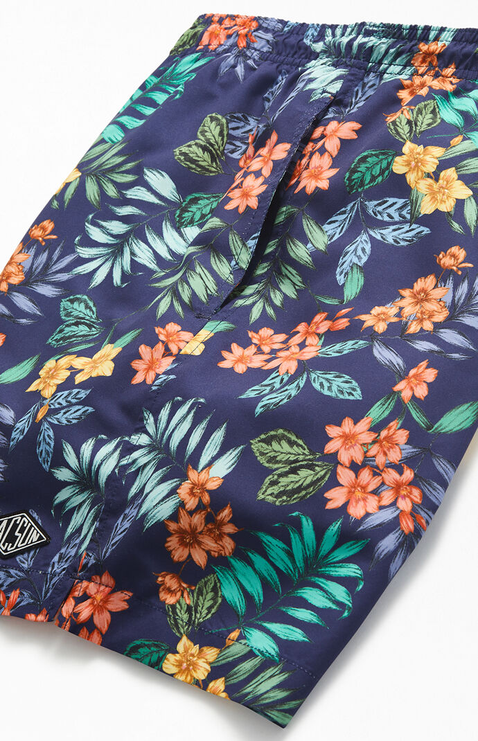 Navy Floral 17" Swim Trunks