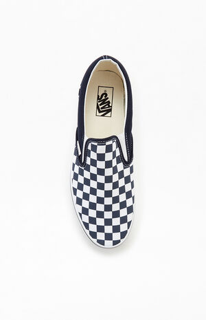 Classic Checkerboard White & Navy Slip-On Shoes image number 5