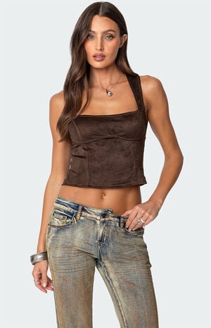 Tie Back Faux Suede Bustier Top image number 1