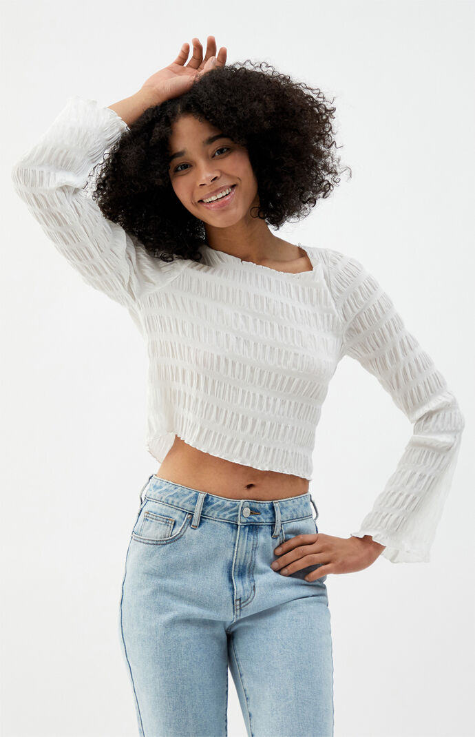 Shirred Long Sleeve Top