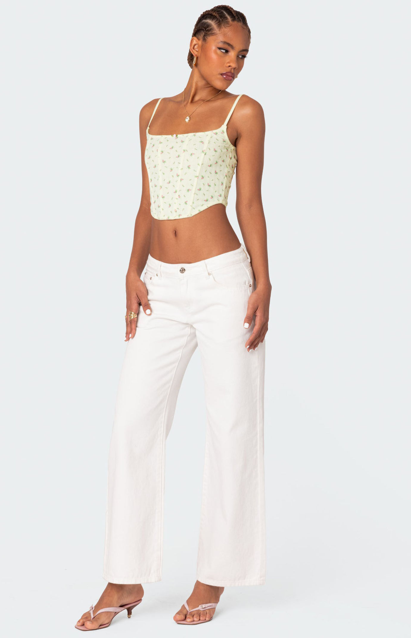 Edikted Rosey Printed Pointelle Corset Top