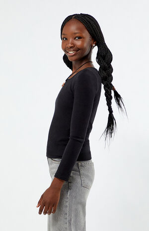 Solid Long Sleeve Ribbed Top image number 3