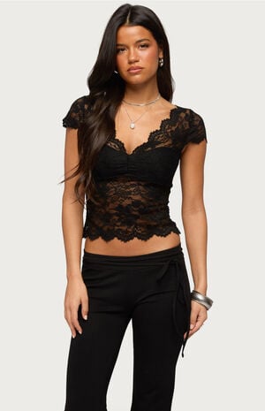 Elza Scalloped Sheer Lace Top image number 2