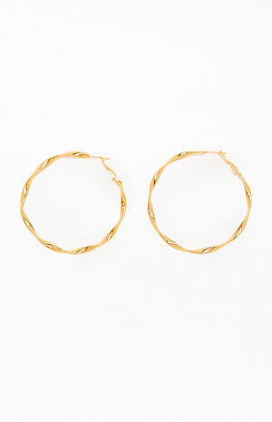 Gold Twisted Hoop Earrings image number 2