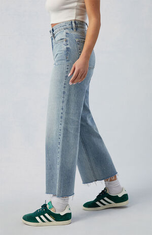 Eco Medium Indigo Ripped Nora Cropped Wide Leg Jeans image number 3