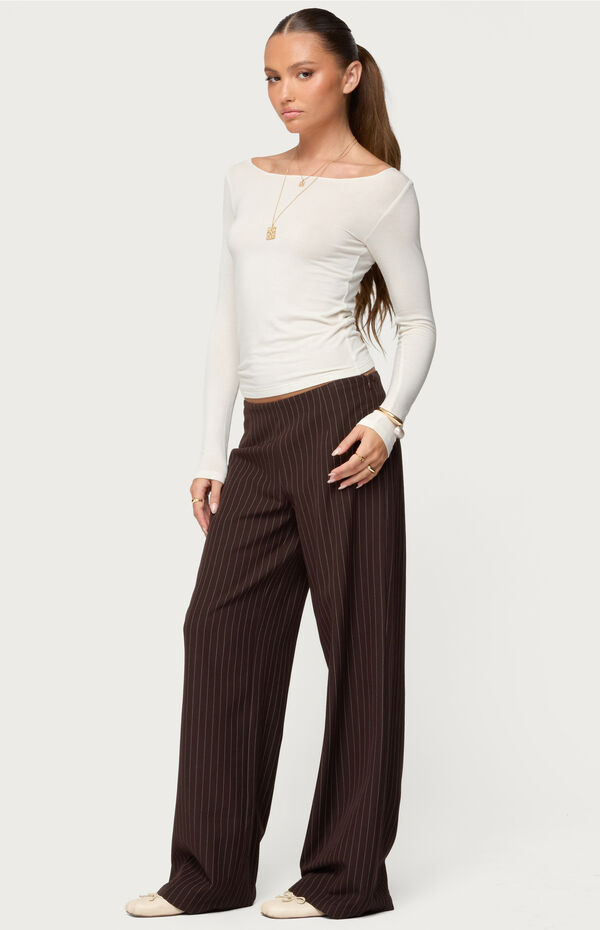 Edikted Kerie Pinstripe Low Rise Wide Leg Trousers