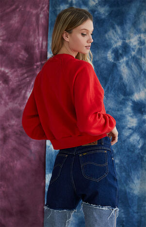 Upcycled Red California Cropped Sweatshirt image number 2