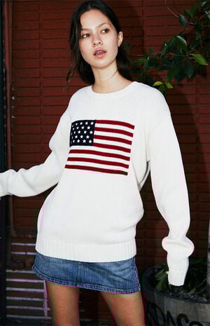 Cream Flag Crew Neck Sweater