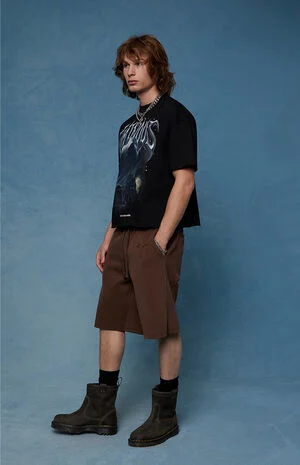 Distressed Star Applique Baggy Sweat Shorts image number 2