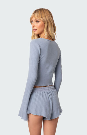 Stay Cozy Split Front Ribbed Long Sleeve Top image number 3