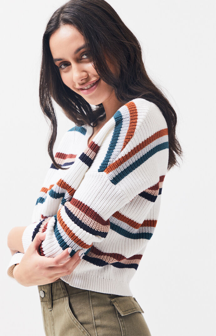 Stripe V-Neck Pullover Sweater