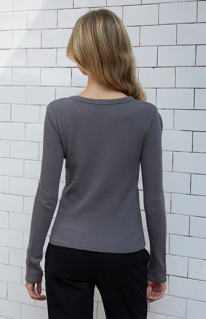 JOHN Grey Knit Slash Long Sleeve Top