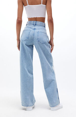 Eco Two-Tone Side Panel High Waisted Baggy Jeans image number 4