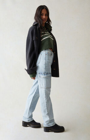 Eco Stretch Light Indigo Curve '90s Boyfriend Cargo Jeans image number 2