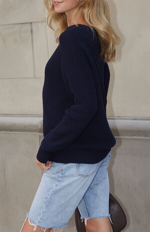 Blue Knit Pullover Sweater image number 2