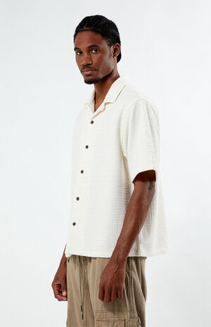 Cream Textured Oversized Camp Shirt image number 3