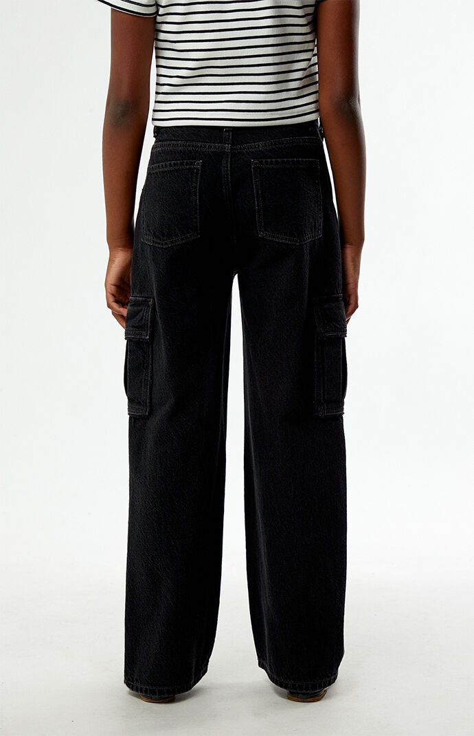 Pacsun Kids Baggy Jeans Frayed Cargo Black Wash | Pacsun