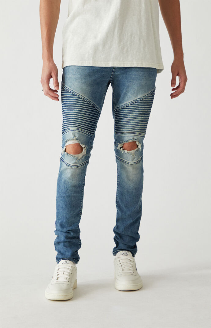 PacSun Medium Biker Ripped Stacked Skinny Jeans at
