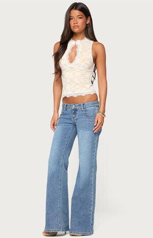 Frieda Keyhole Cutout Lace Top image number 4