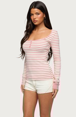 Jaida Striped Henley Top image number 2