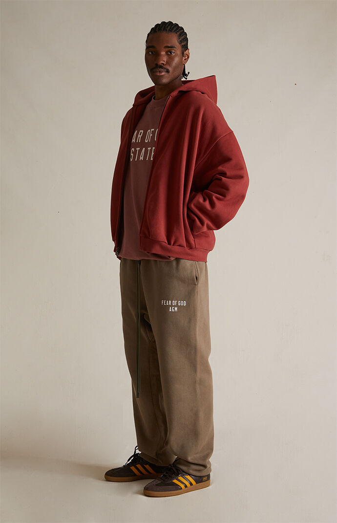 Fear of God Essentials Crimson Heavy Fleece Full Zip Hoodie Fear of God Essentials Crimson Heavy Fleece Full Zip Hoodie