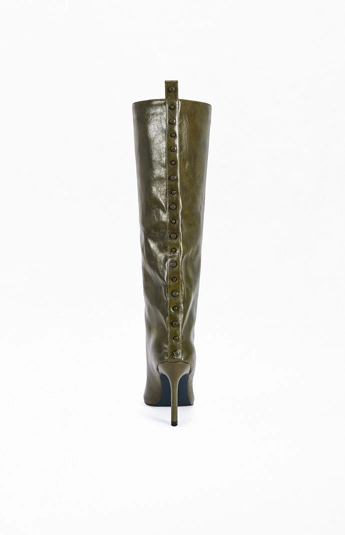 AZALEA WANG Women's Alluring Olive Wedge Boots