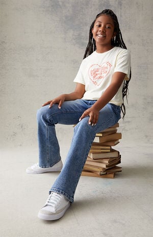 Medium Blue Stretch Flare Jeans image number 2