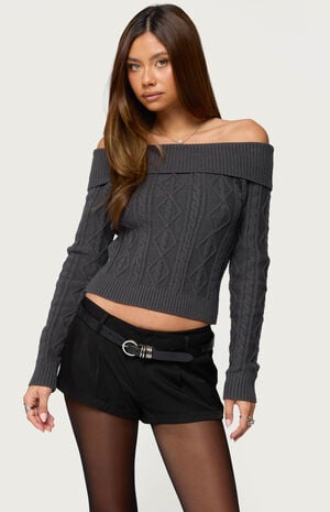 Leta Off Shoulder Cable Knit Sweater image number 1