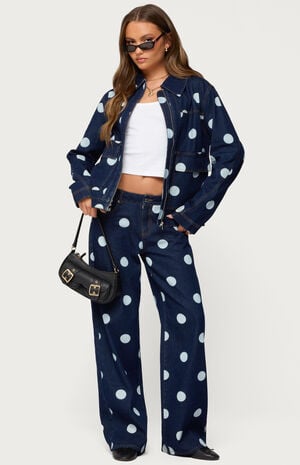 Leyah Polka Dot Oversized Denim Jacket image number 5