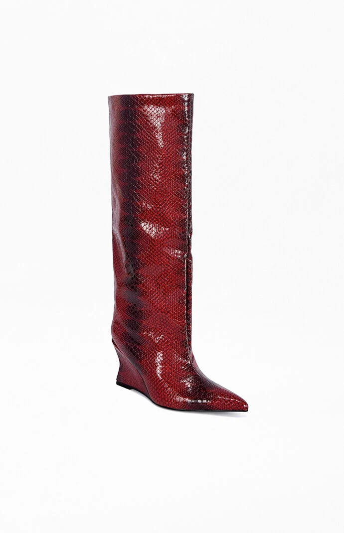 AZALEA WANG Women's Brun Redsnake Wedge Boots