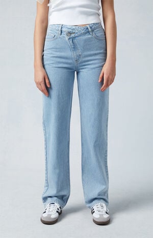 Light Blue Asymmetrical '90s Boyfriend Jeans image number 1