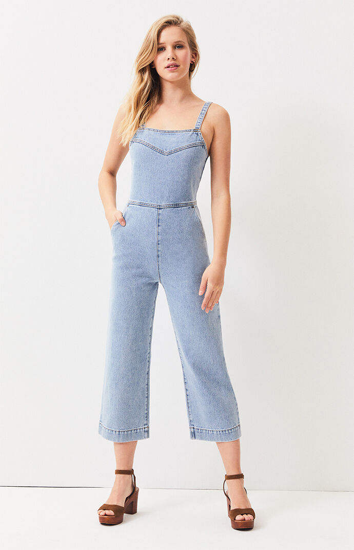 denim spaghetti strap jumpsuit