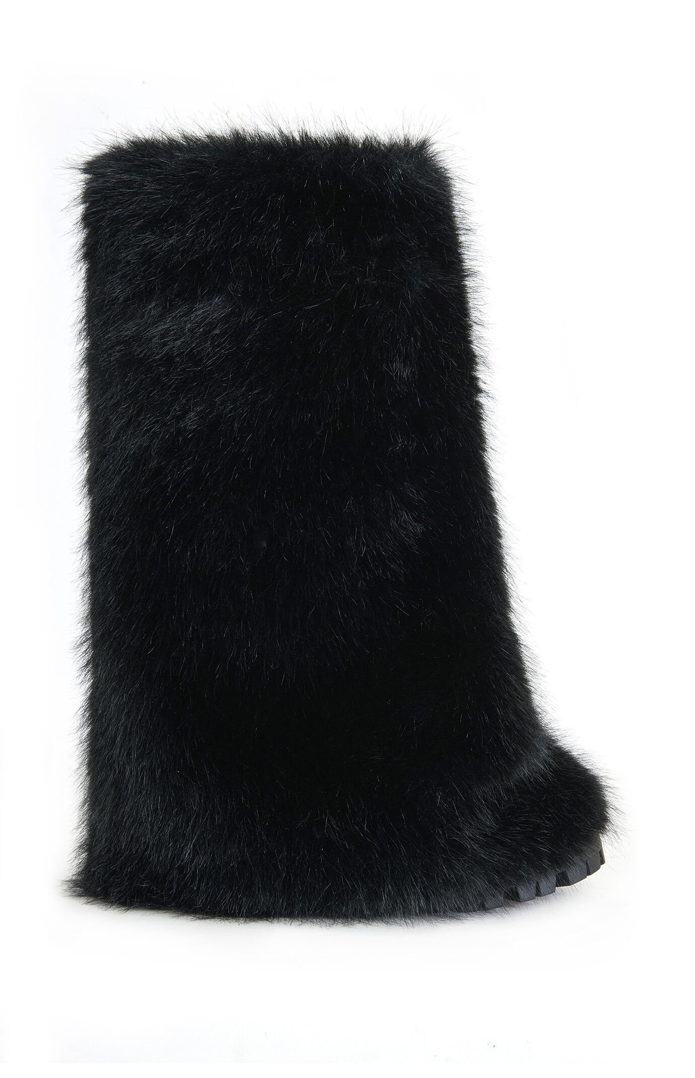 AZALEA WANG Lisboa Black Cuffed Faux Fur Chunky Booties
