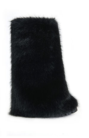 Lisboa Black Cuffed Faux Fur Chunky Booties image number 1