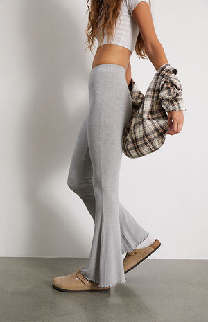 Miss Selfridge Cozy Ribbed Flare Pants in charcoal-Gray