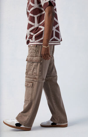 Brown Baggy Zip-Off Cargo Jeans image number 5