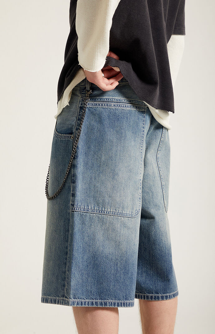 Pacsun Austin Extreme Baggy Jean Shorts Chain Medium Blue | Pacsun