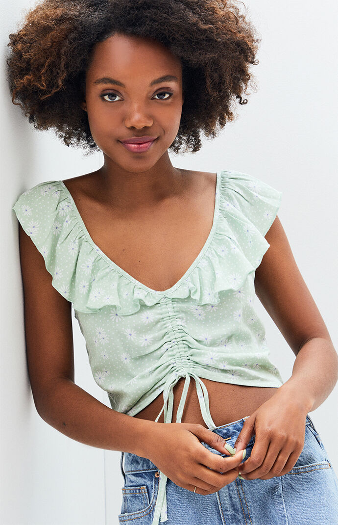 Cinched Front Ruffle Tank Top