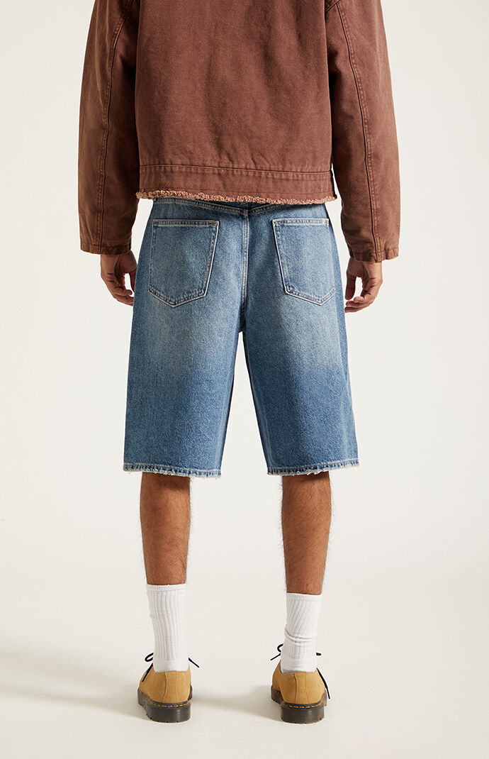 Pacsun Austin Extreme Baggy Denim Shorts Drawstring Medium Blue