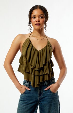 Flynn Ruffle Halter Tank Top image number 2