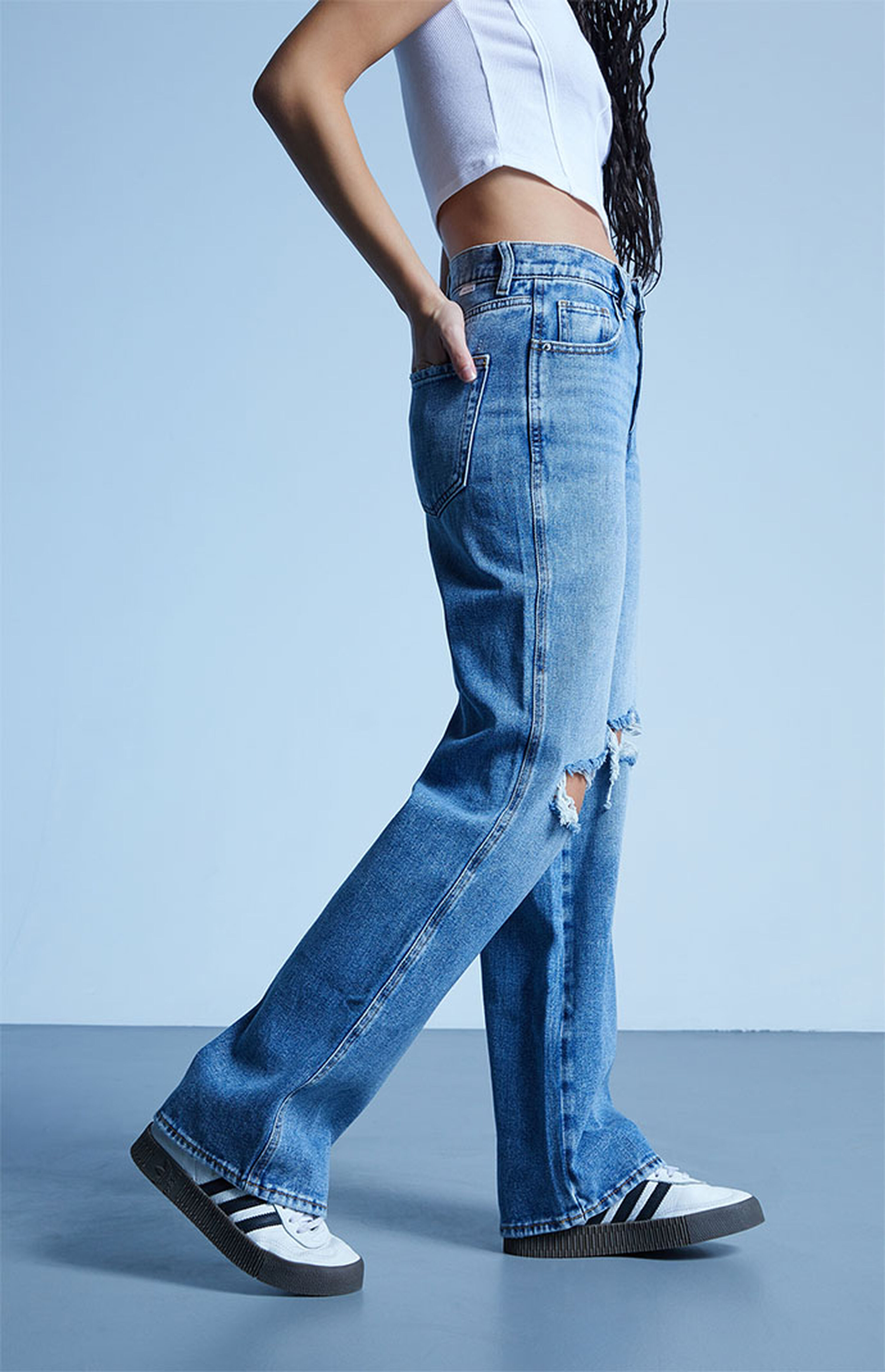 PacSun Medium Blue Ripped Baggy Jeans | PacSun