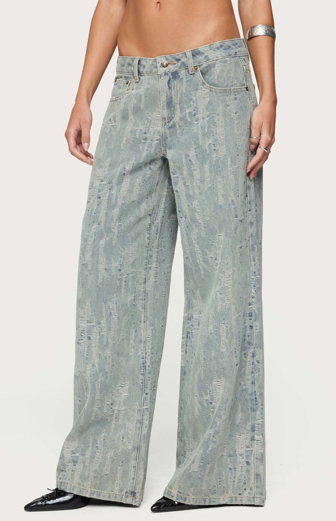 Edikted Blaze Distressed Low Rise Jeans