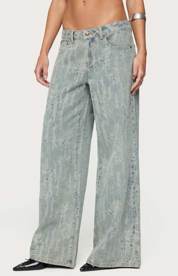 Edikted Blaze Distressed Low Rise Jeans