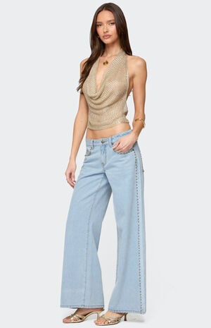 Shiny Knit Cowl Neck Backless Top image number 2